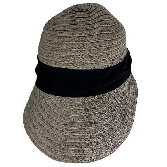 Straw Visor Hat with‎ Black Band Sun Protection Beach Vacation Travel - Picture 1 of 6